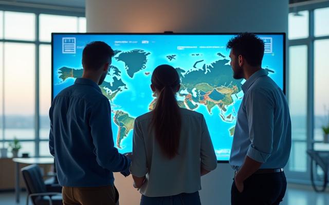 Bilde av grunnleggerne av Bølgevik foran et diagram som viser havdata.